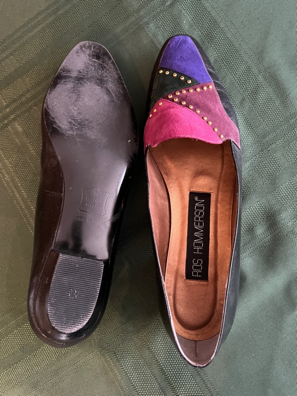 Ros Hommerson Multicolor Suede Pointed Toe Studded Loafers